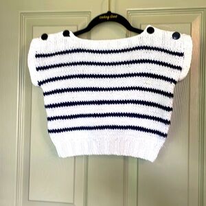 Vintage hand knit navy and white summer sweater for a girl or boy.